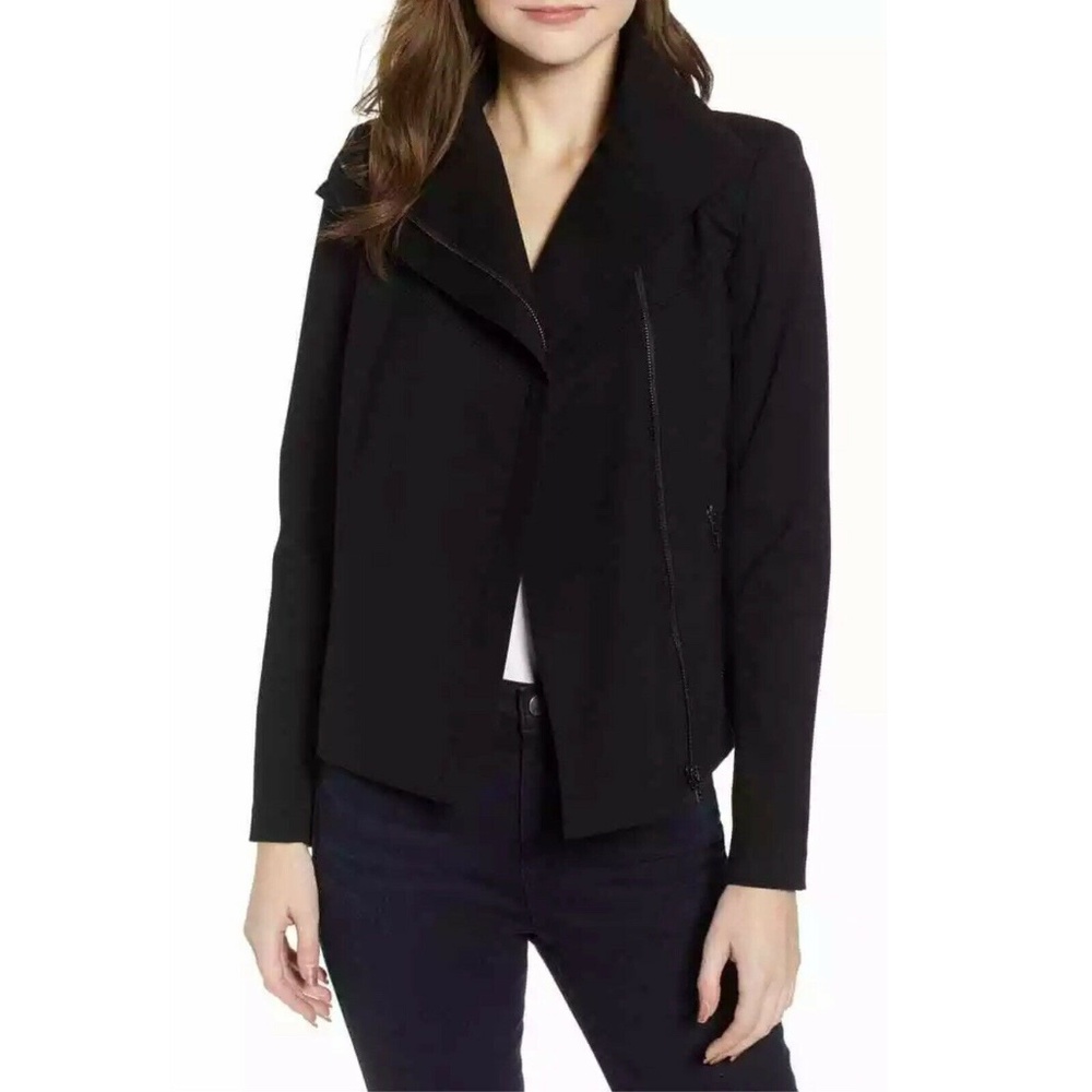 BLANKNYC Black Funnel Neck Ponte Knit Moto Jacket